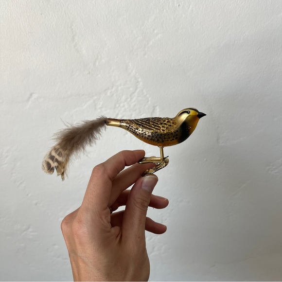 Old World Christmas Meadowlark bird Blown Glass Clip on Ornament feathers - Picture 4 of 16